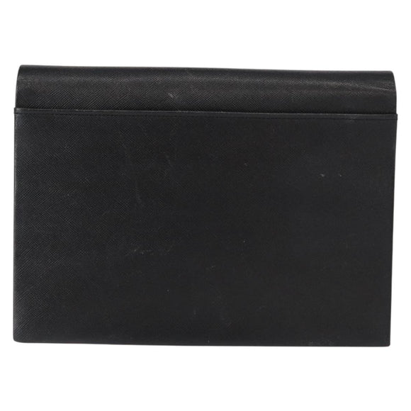 SAINT LAURENT Clutch Bag Leather Black Gold Auth 152970