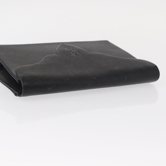 SAINT LAURENT Clutch Bag Leather Black Gold Auth 152970