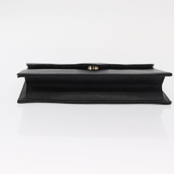 SAINT LAURENT Clutch Bag Leather Black Gold Auth 152970