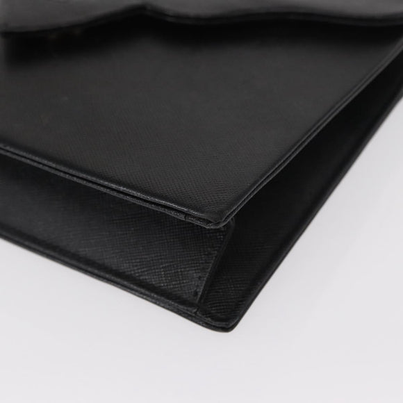 SAINT LAURENT Clutch Bag Leather Black Gold Auth 152970