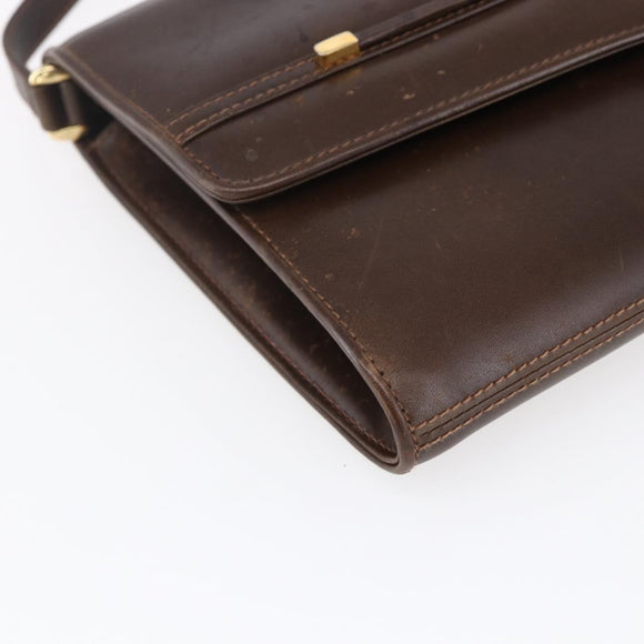 GUCCI Shoulder Bag Leather Brown Gold Auth 152976