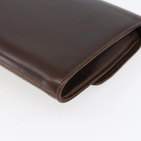 GUCCI Shoulder Bag Leather Brown Gold Auth 152976