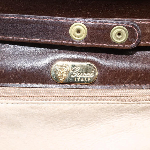 GUCCI Shoulder Bag Leather Brown Gold Auth 152976