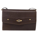 GUCCI Shoulder Bag Leather Brown Gold Auth 152976-13