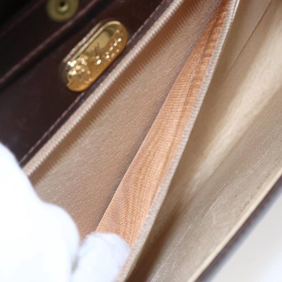 GUCCI Shoulder Bag Leather Brown Gold Auth 152976