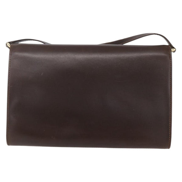 GUCCI Shoulder Bag Leather Brown Gold Auth 152976