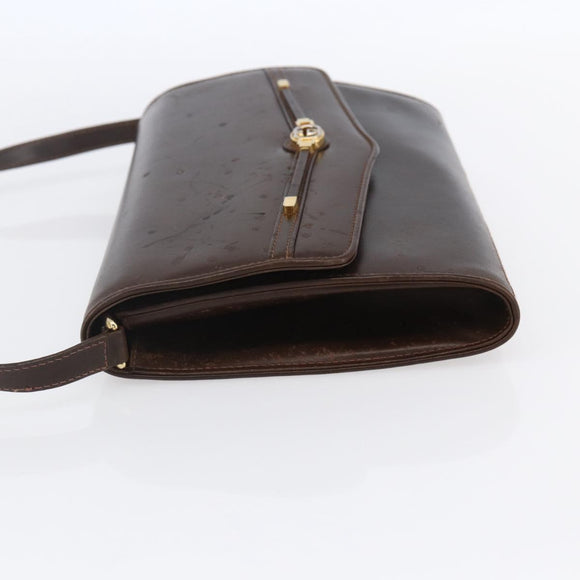 GUCCI Shoulder Bag Leather Brown Gold Auth 152976