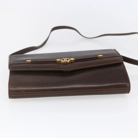GUCCI Shoulder Bag Leather Brown Gold Auth 152976