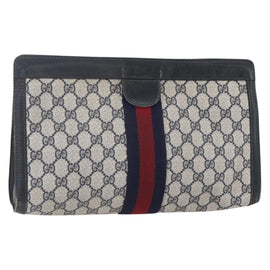 GUCCI GG Supreme Sherry Line Clutch Bag PVC Navy 37 014 2125 Auth 152977