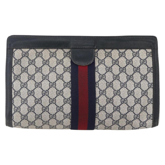 GUCCI GG Supreme Sherry Line Clutch Bag PVC Navy 37 014 2125 Auth 152977