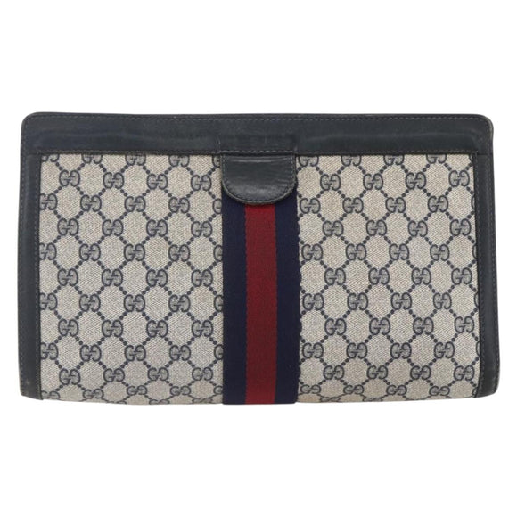 GUCCI GG Supreme Sherry Line Clutch Bag PVC Navy 37 014 2125 Auth 152977