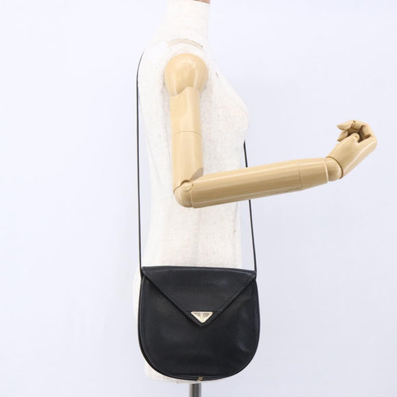 SAINT LAURENT Shoulder Bag Leather Black Gold Auth 152979