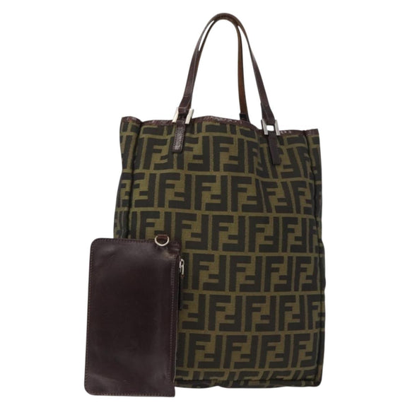 FENDI Zucca Canvas Hand Bag Black Brown Silver Auth 152992