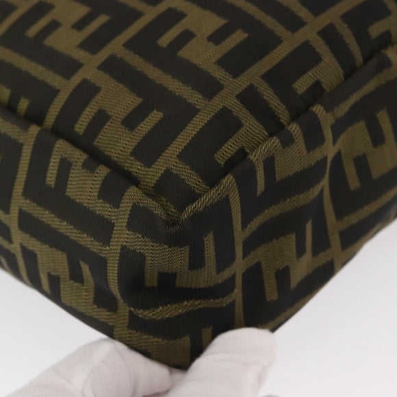 FENDI Zucca Canvas Hand Bag Black Brown Silver Auth 152992