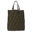 FENDI Zucca Canvas Hand Bag Black Brown Silver Auth 152992-13