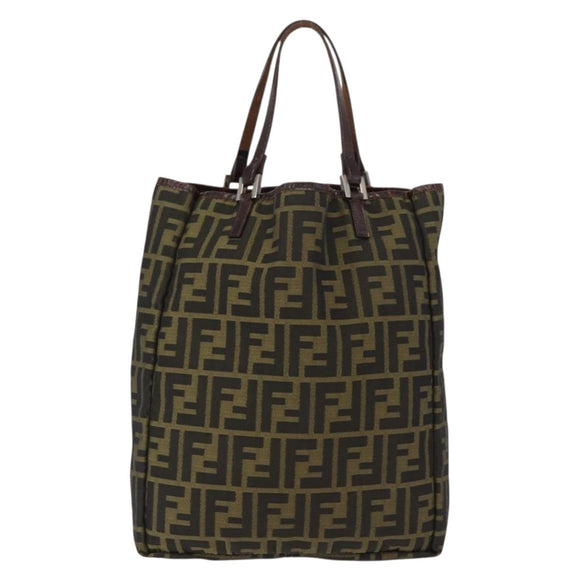 FENDI Zucca Canvas Hand Bag Black Brown Silver Auth 152992