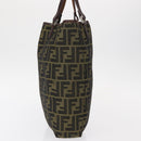 FENDI Zucca Canvas Hand Bag Black Brown Silver Auth 152992-4