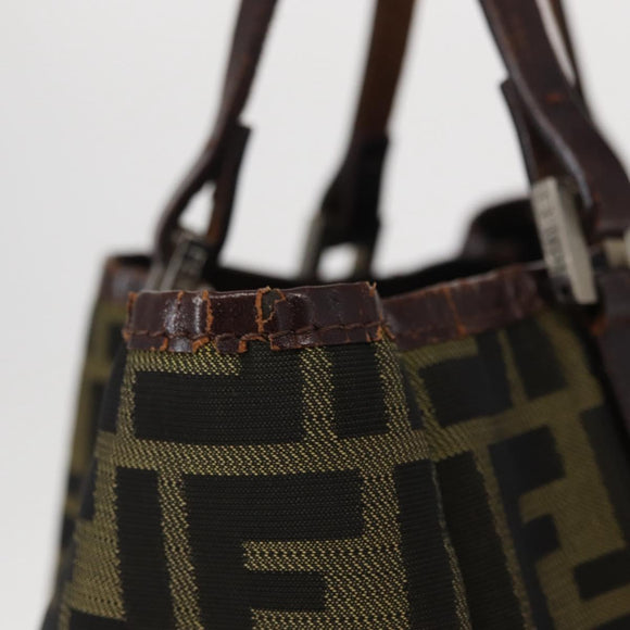 FENDI Zucca Canvas Hand Bag Black Brown Silver Auth 152992