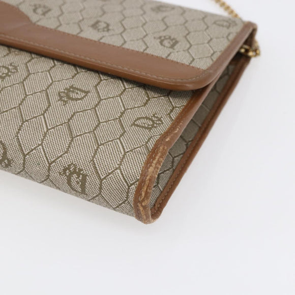 Christian Dior Honeycomb Canvas Chain Shoulder Bag PVC Beige Gold Auth 152993