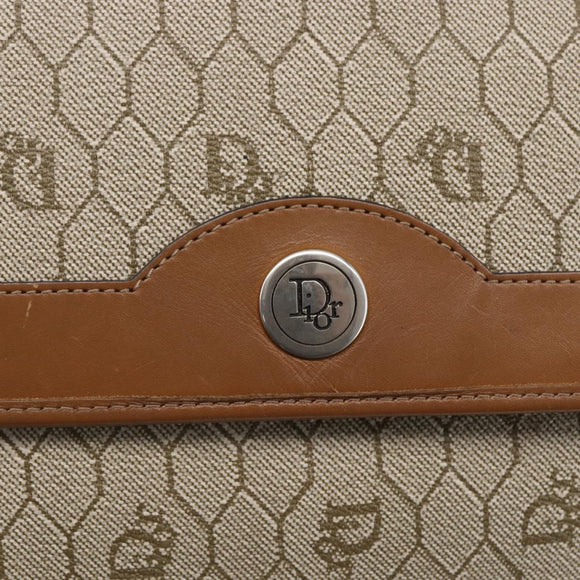 Christian Dior Honeycomb Canvas Chain Shoulder Bag PVC Beige Gold Auth 152993