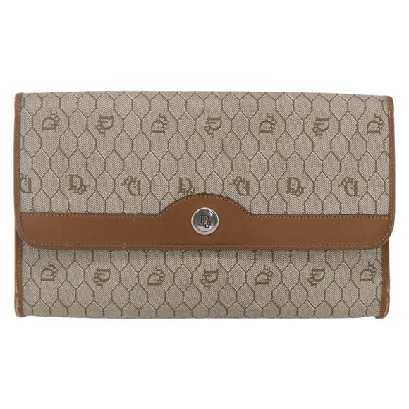 Christian Dior Honeycomb Canvas Chain Shoulder Bag PVC Beige Gold Auth 152993