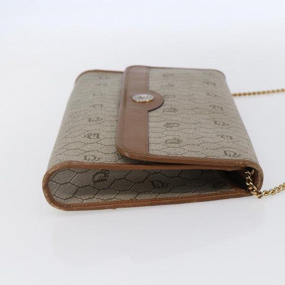 Christian Dior Honeycomb Canvas Chain Shoulder Bag PVC Beige Gold Auth 152993