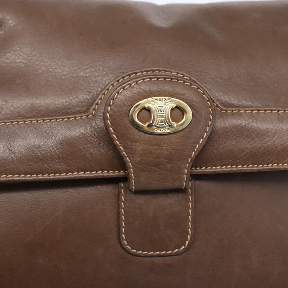 CELINE Shoulder Bag Leather Brown Gold Auth 152994