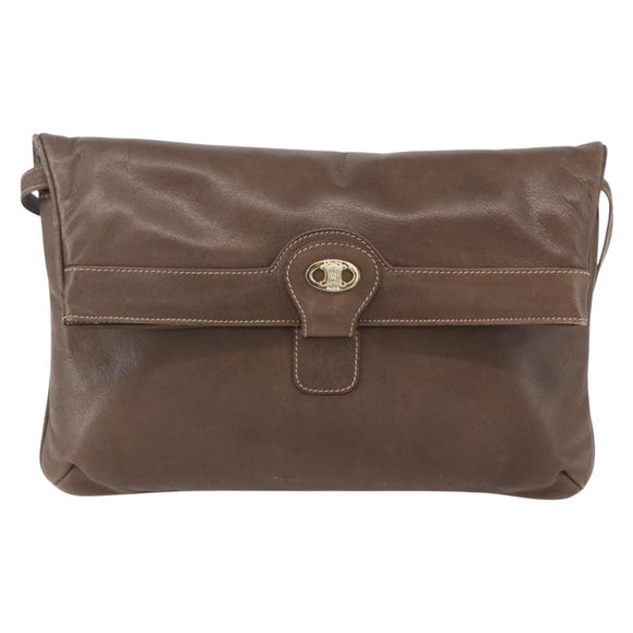 CELINE Shoulder Bag Leather Brown Gold Auth 152994