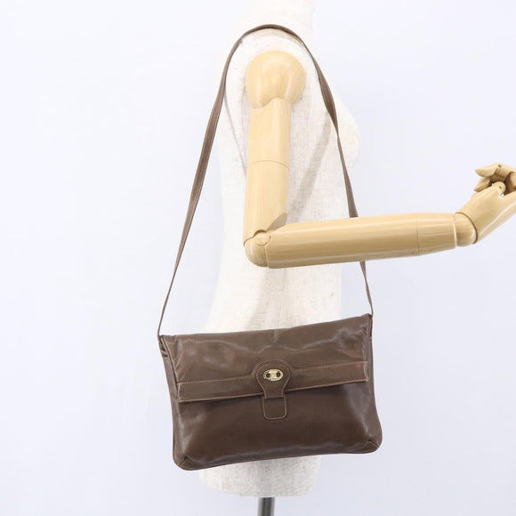 CELINE Shoulder Bag Leather Brown Gold Auth 152994