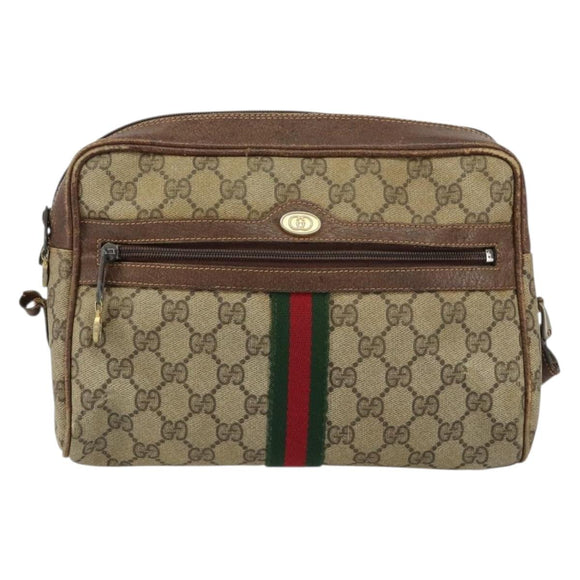 GUCCI GG Supreme Web Sherry Line Shoulder Bag PVC Beige Gold 010 378 Auth 153004