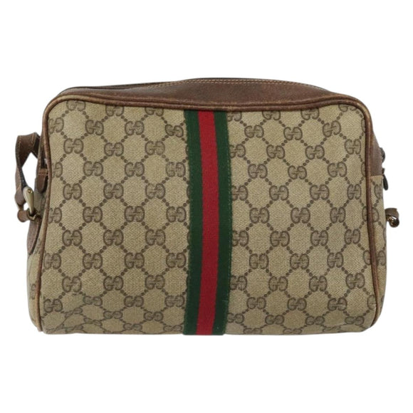 GUCCI GG Supreme Web Sherry Line Shoulder Bag PVC Beige Gold 010 378 Auth 153004