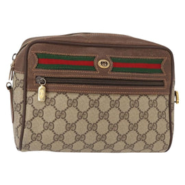 GUCCI GG Supreme Web Sherry Line Shoulder Bag PVC Beige 56 02 087 Auth 153005