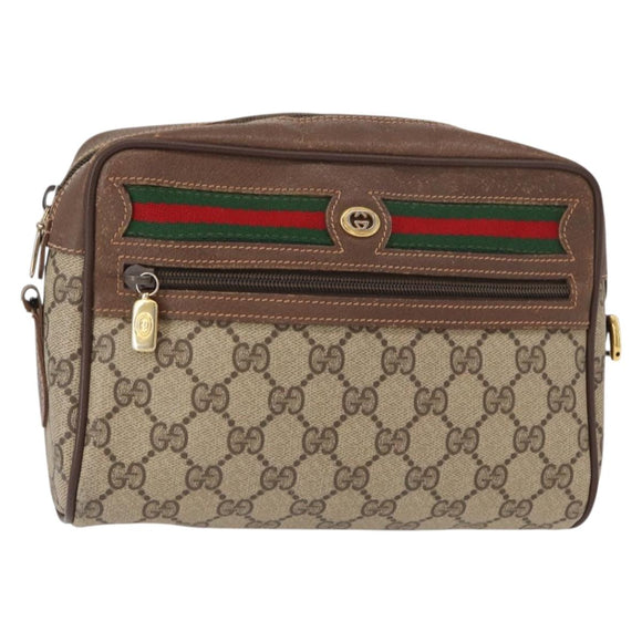GUCCI GG Supreme Web Sherry Line Shoulder Bag PVC Beige 56 02 087 Auth 153005