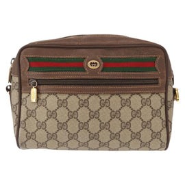 GUCCI GG Supreme Web Sherry Line Shoulder Bag PVC Beige 56 02 087 Auth 153005 - 0