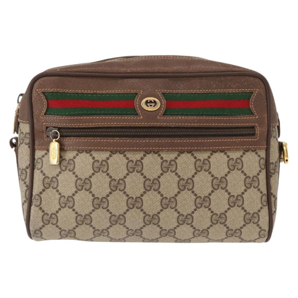 GUCCI GG Supreme Web Sherry Line Shoulder Bag PVC Beige 56 02 087 Auth 153005