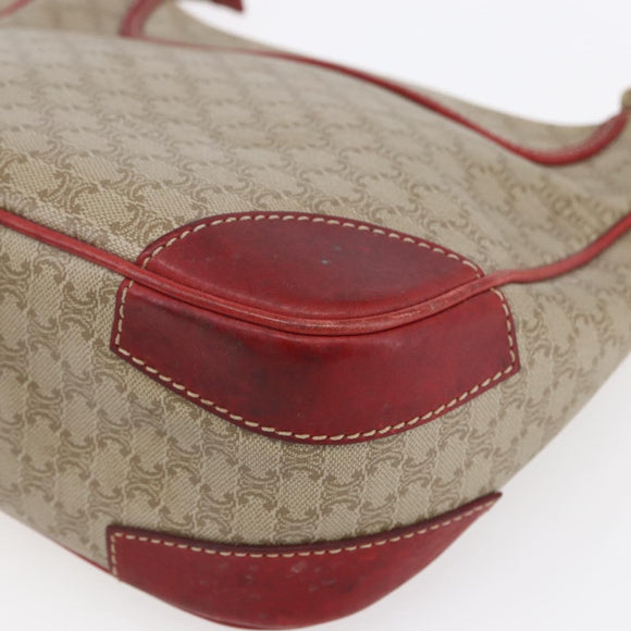CELINE Macadam Canvas Shoulder Bag PVC Beige Gold Auth 153008