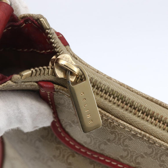 CELINE Macadam Canvas Shoulder Bag PVC Beige Gold Auth 153008