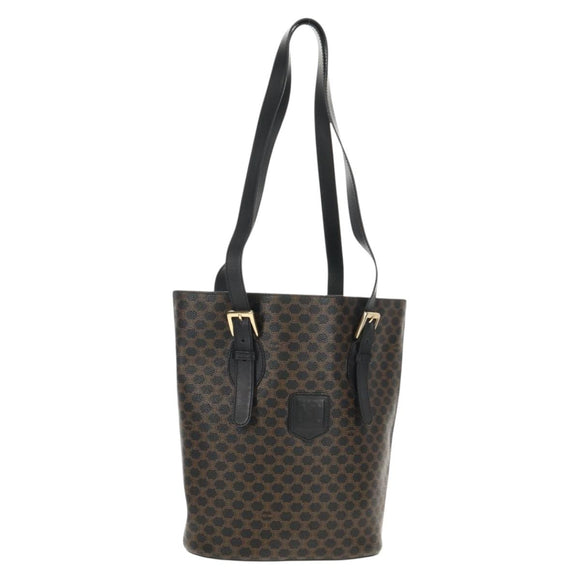 CELINE Macadam Canvas Tote Bag PVC Leather Black Gold Auth 153009V