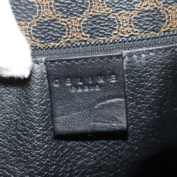 CELINE Macadam Canvas Tote Bag PVC Leather Black Gold Auth 153009V
