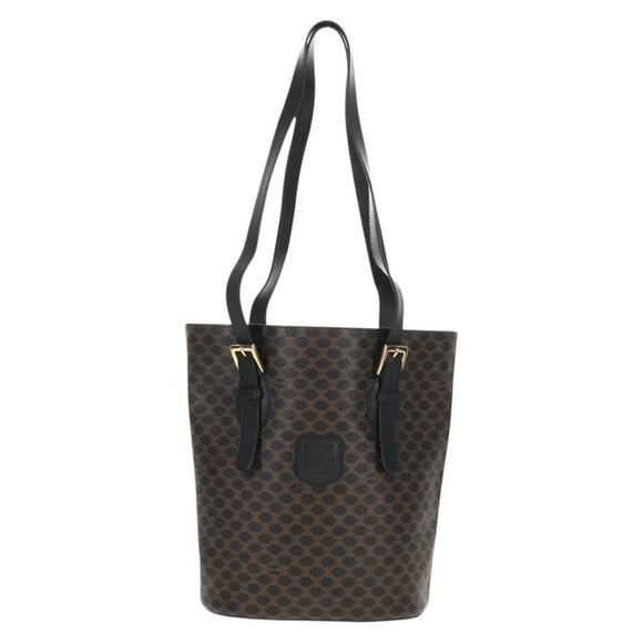 CELINE Macadam Canvas Tote Bag PVC Leather Black Gold Auth 153009V