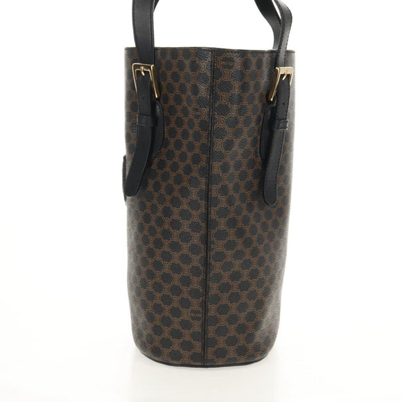CELINE Macadam Canvas Tote Bag PVC Leather Black Gold Auth 153009V