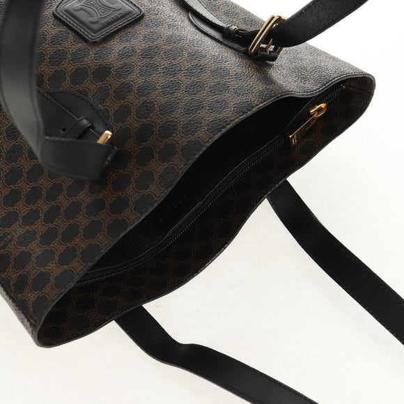 CELINE Macadam Canvas Tote Bag PVC Leather Black Gold Auth 153009V