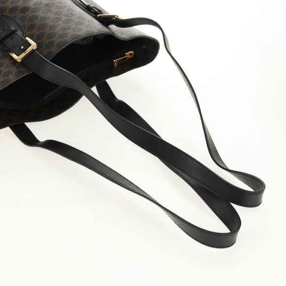 CELINE Macadam Canvas Tote Bag PVC Leather Black Gold Auth 153009V