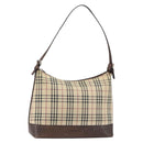 BURBERRY Nova Check Shoulder Bag Canvas Beige Silver Auth 153010-1