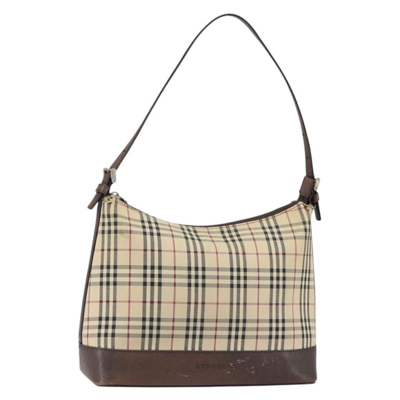 BURBERRY Nova Check Shoulder Bag Canvas Beige Silver Auth 153010