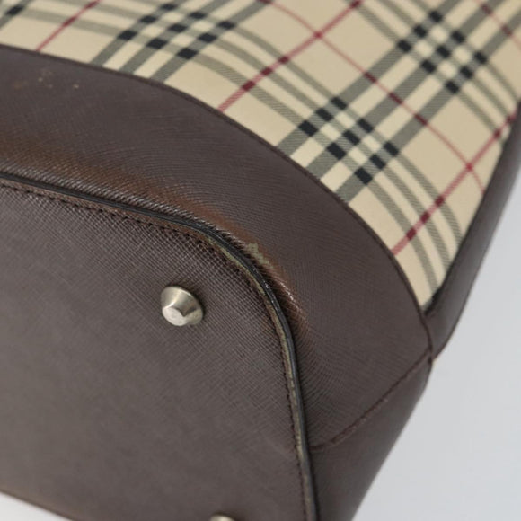 BURBERRY Nova Check Shoulder Bag Canvas Beige Silver Auth 153010