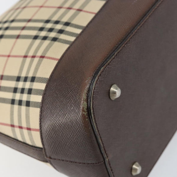 BURBERRY Nova Check Shoulder Bag Canvas Beige Silver Auth 153010