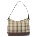 BURBERRY Nova Check Shoulder Bag Canvas Beige Silver Auth 153010-2