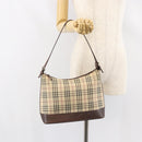 BURBERRY Nova Check Shoulder Bag Canvas Beige Silver Auth 153010-24