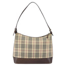 BURBERRY Nova Check Shoulder Bag Canvas Beige Silver Auth 153010-3